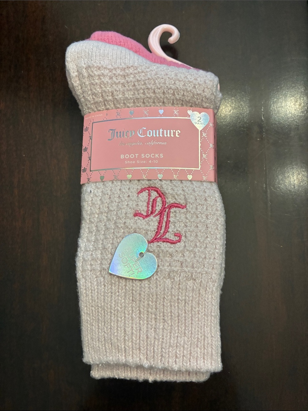 Juicy Couture Light Pink Socks - 2 Pack logo ladies 4-10 soft